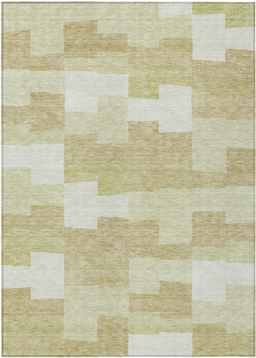 Beige Ivory And Brown Geometric Washable Indoor Outdoor Area Rug Photo 2