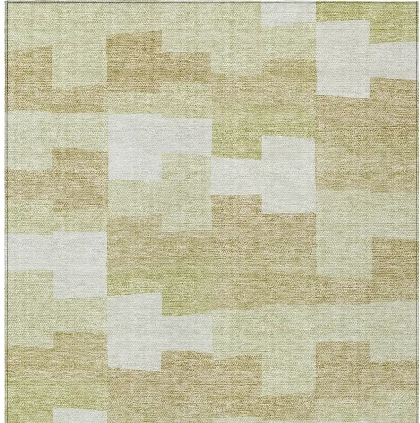 Beige Ivory And Brown Geometric Washable Indoor Outdoor Area Rug Photo 6