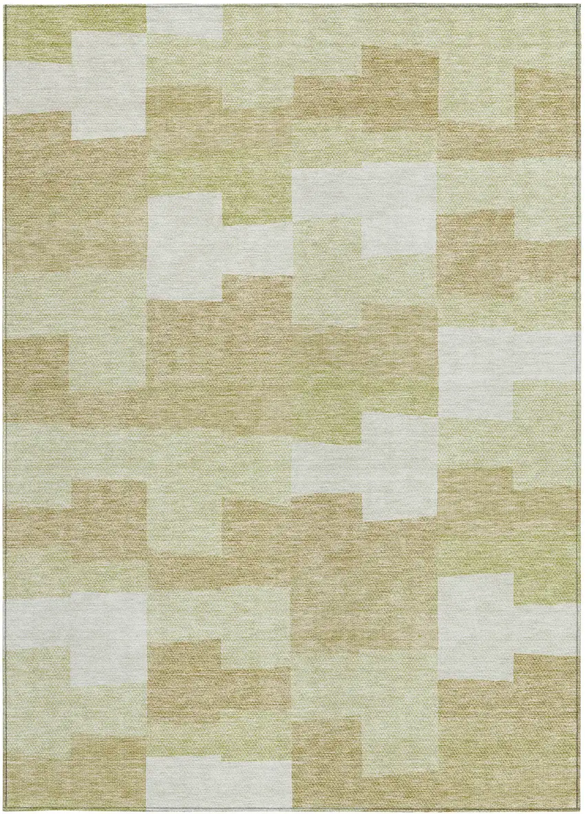 Beige Ivory And Brown Geometric Washable Indoor Outdoor Area Rug Photo 5