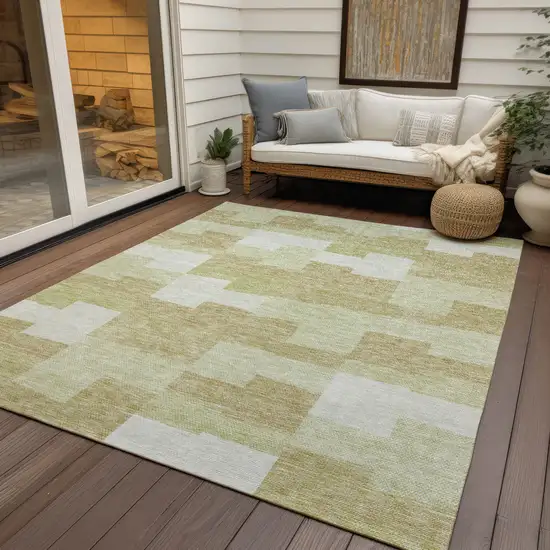 Beige Ivory And Brown Geometric Washable Indoor Outdoor Area Rug Photo 9