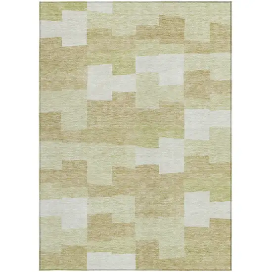 Beige Ivory And Brown Geometric Washable Indoor Outdoor Area Rug Photo 6