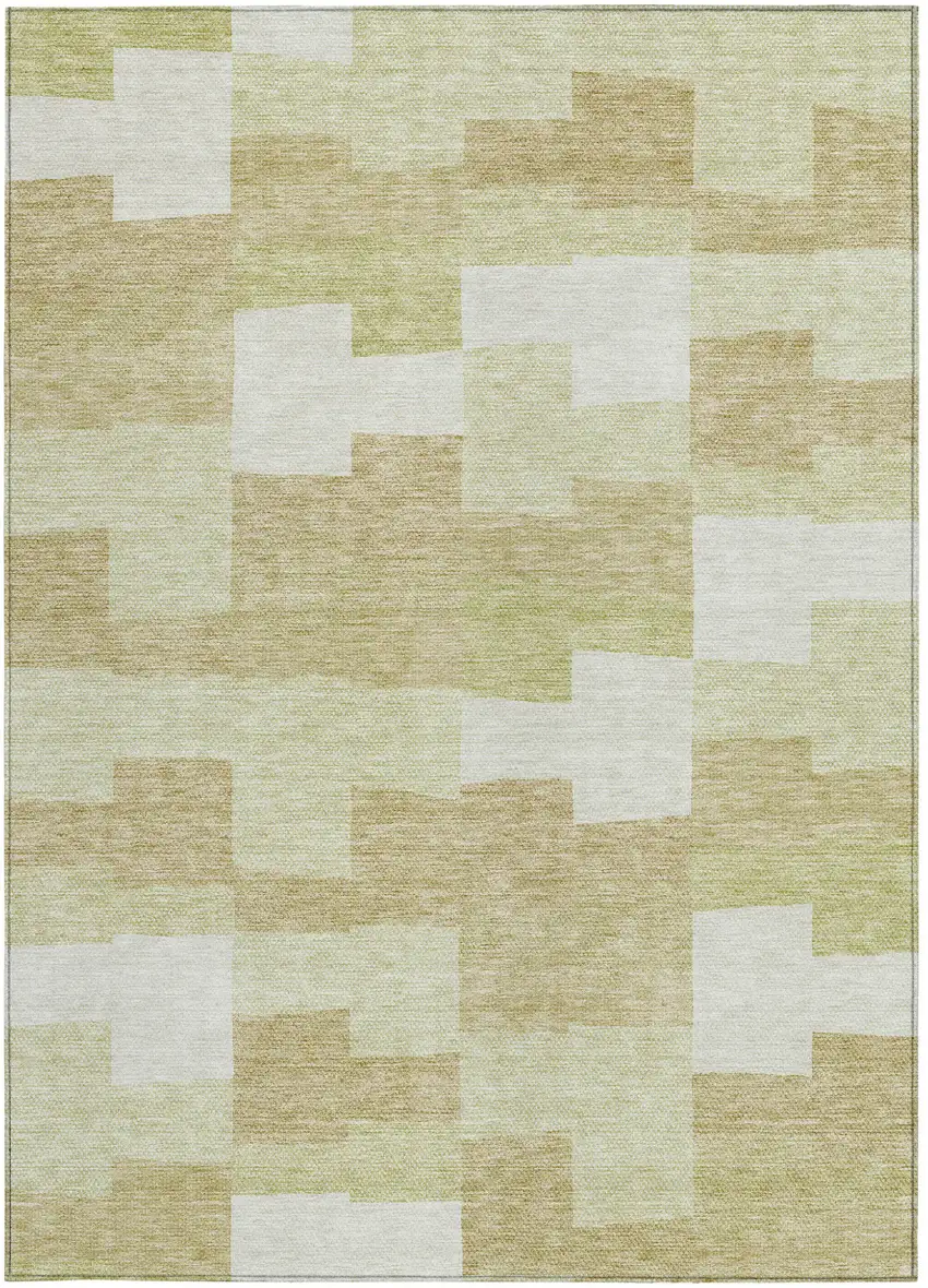 Beige Ivory And Brown Geometric Washable Indoor Outdoor Area Rug Photo 6