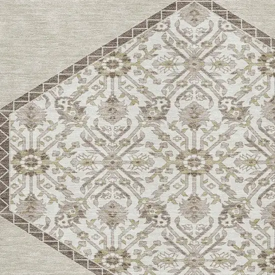 Beige Ivory And Brown Oriental Washable Area Rug With UV Protection Photo 2
