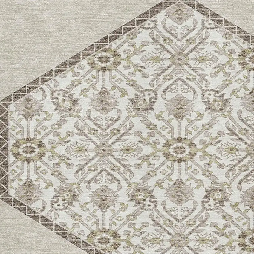 Beige Ivory And Brown Oriental Washable Area Rug With UV Protection Photo 2