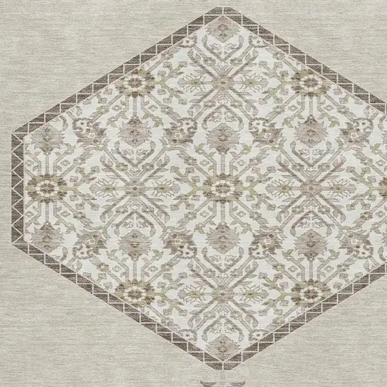 Beige Ivory And Brown Oriental Washable Area Rug With UV Protection Photo 2