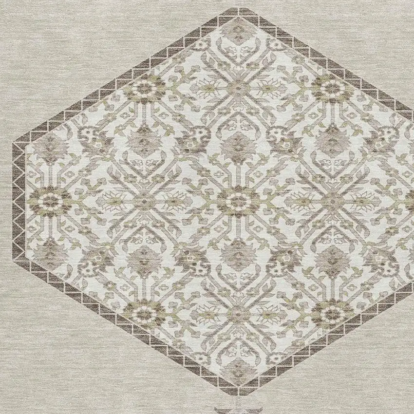 Beige Ivory And Brown Oriental Washable Area Rug With UV Protection Photo 2