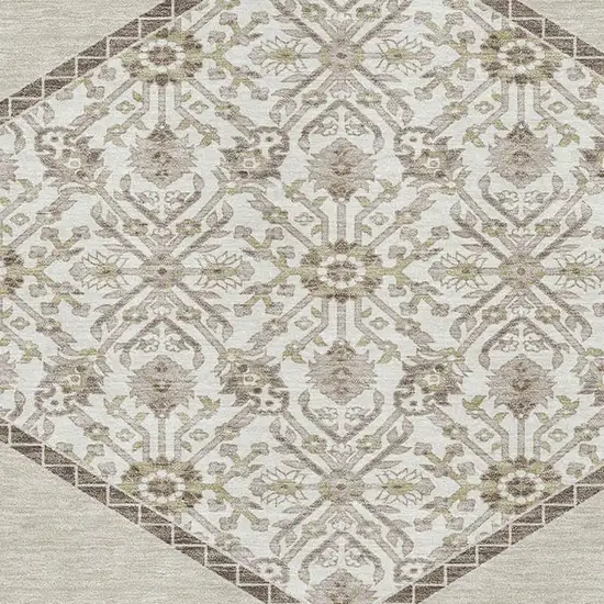 Beige Ivory And Brown Oriental Washable Area Rug With UV Protection Photo 2