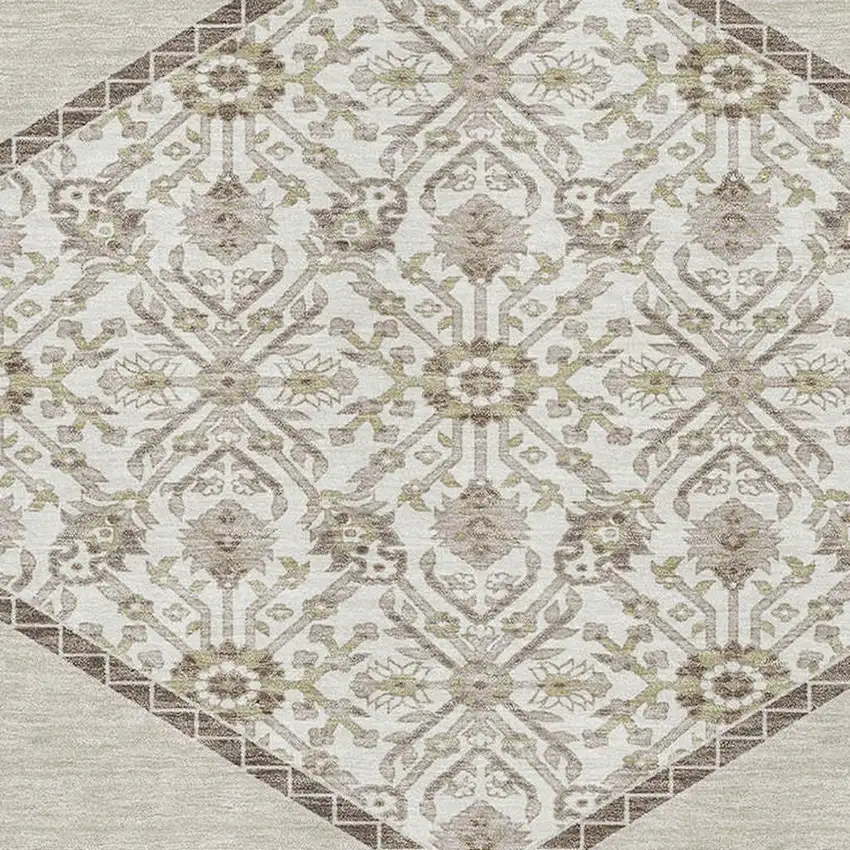 Beige Ivory And Brown Oriental Washable Area Rug With UV Protection Photo 2