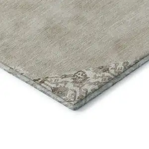 Photo of Beige Ivory And Brown Oriental Washable Area Rug With UV Protection