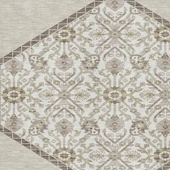 Beige Ivory And Brown Oriental Washable Area Rug With UV Protection Photo 2