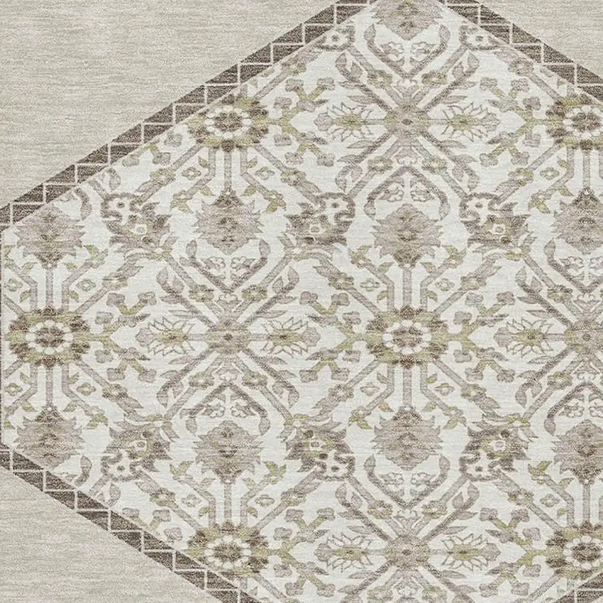 Beige Ivory And Brown Oriental Washable Area Rug With UV Protection Photo 2