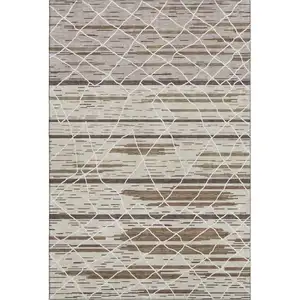Photo of Beige Ivory And Brown Striped Washable Area Rug With UV Protection