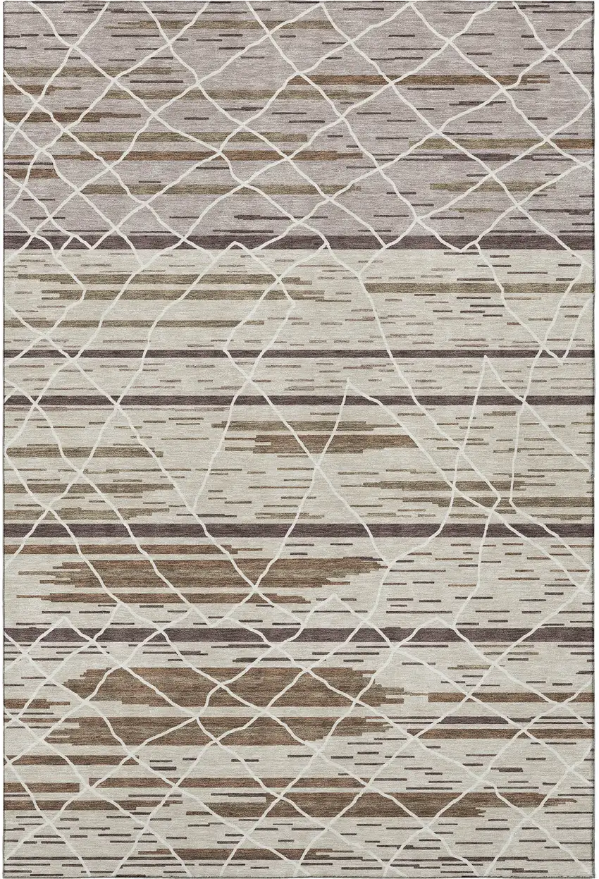 Beige Ivory And Brown Striped Washable Area Rug With UV Protection Photo 3