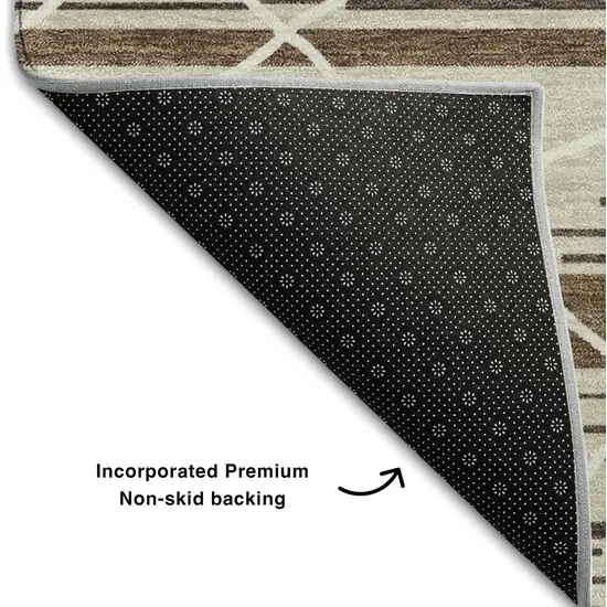 Beige Ivory And Brown Striped Washable Area Rug With UV Protection Photo 6