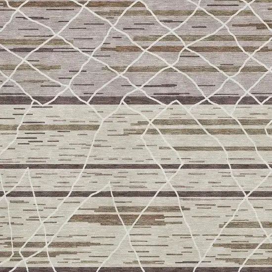 Beige Ivory And Brown Striped Washable Area Rug With UV Protection Photo 2