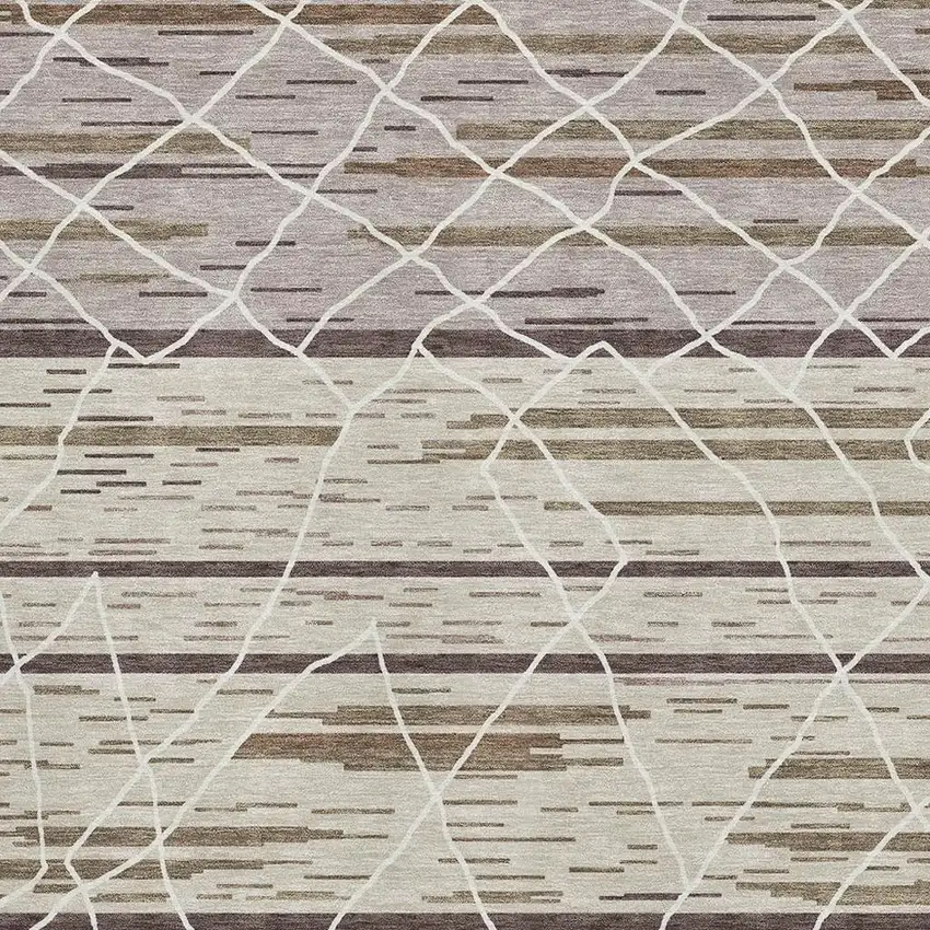 Beige Ivory And Brown Striped Washable Area Rug With UV Protection Photo 2