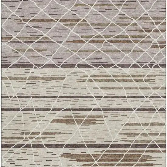 Beige Ivory And Brown Striped Washable Area Rug With UV Protection Photo 2