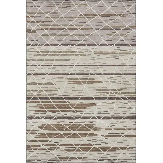 Beige Ivory And Brown Striped Washable Area Rug With UV Protection Photo 3