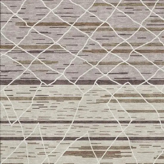 Beige Ivory And Brown Striped Washable Area Rug With UV Protection Photo 2