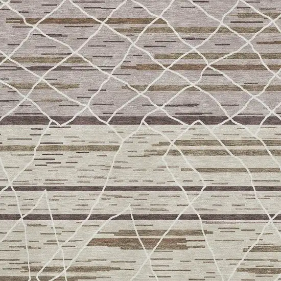 Beige Ivory And Brown Striped Washable Area Rug With UV Protection Photo 2