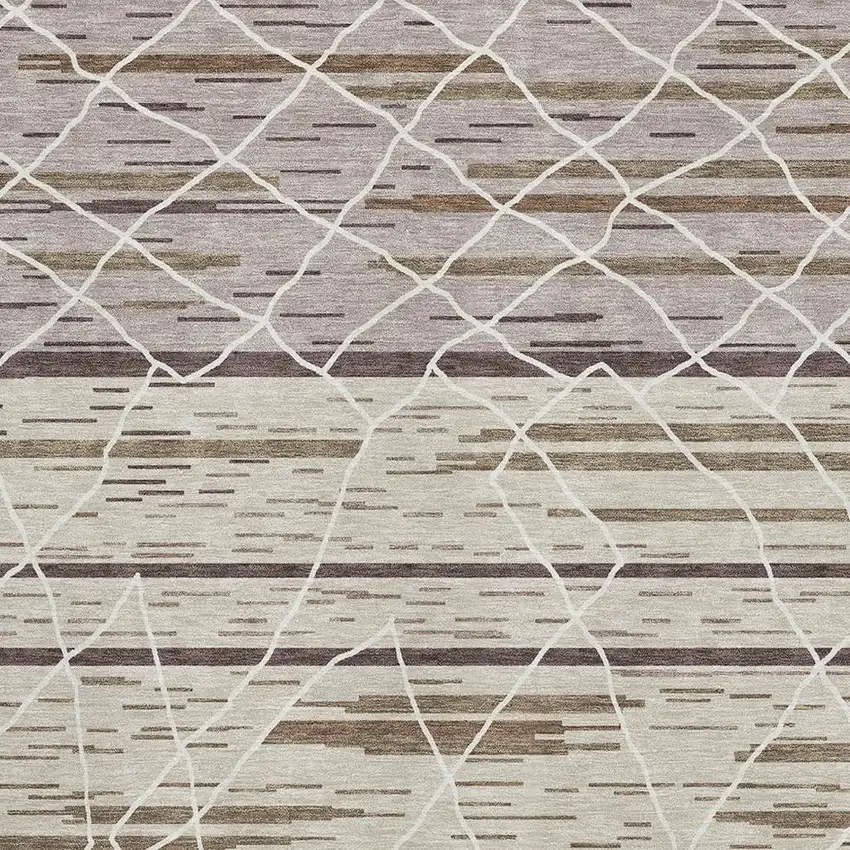 Beige Ivory And Brown Striped Washable Area Rug With UV Protection Photo 2