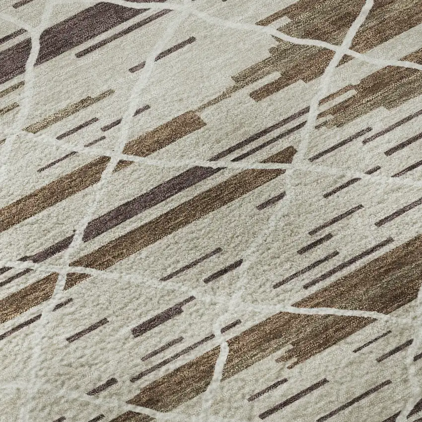 Beige Ivory And Brown Striped Washable Area Rug With UV Protection Photo 9