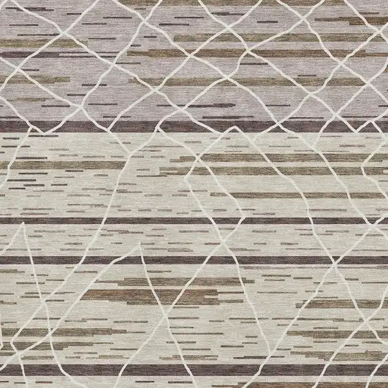 Beige Ivory And Brown Striped Washable Area Rug With UV Protection Photo 2