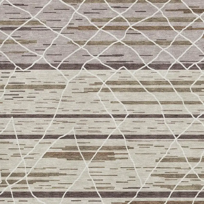 Beige Ivory And Brown Striped Washable Area Rug With UV Protection Photo 2