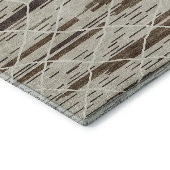 Beige Ivory And Brown Striped Washable Area Rug With UV Protection Photo 7