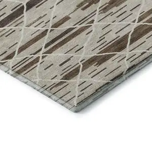 Photo of Beige Ivory And Brown Striped Washable Area Rug With UV Protection