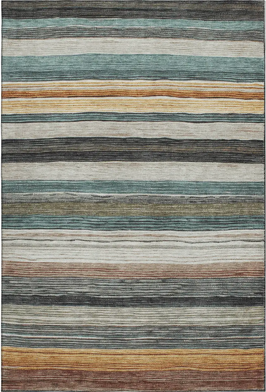Beige Ivory And Brown Striped Washable Area Rug With UV Protection Photo 6