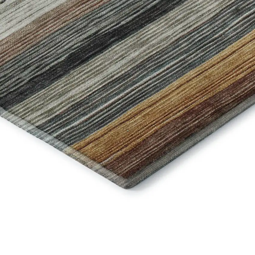 Beige Ivory And Brown Striped Washable Area Rug With UV Protection Photo 7