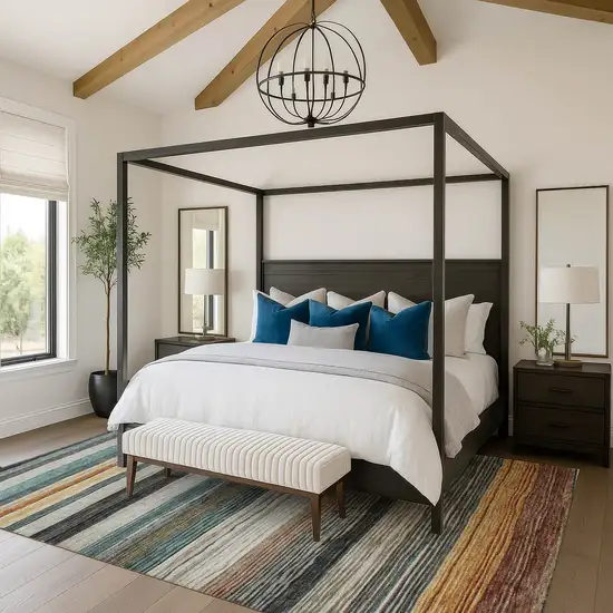 Beige Ivory And Brown Striped Washable Area Rug With UV Protection Photo 3