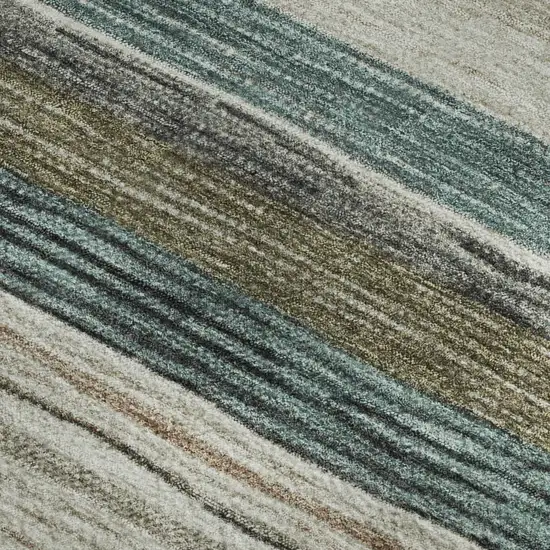 Beige Ivory And Brown Striped Washable Area Rug With UV Protection Photo 2