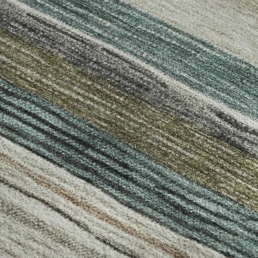 Beige Ivory And Brown Striped Washable Area Rug With UV Protection Photo 2