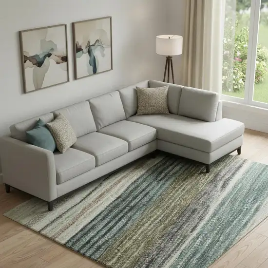 Beige Ivory And Brown Striped Washable Area Rug With UV Protection Photo 2