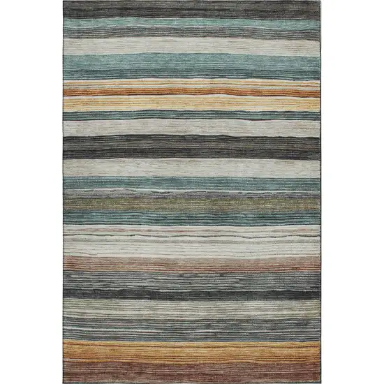 Beige Ivory And Brown Striped Washable Area Rug With UV Protection Photo 6