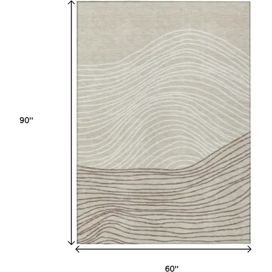 Beige Ivory And Brown Striped Washable Indoor Outdoor Area Rug Photo 3