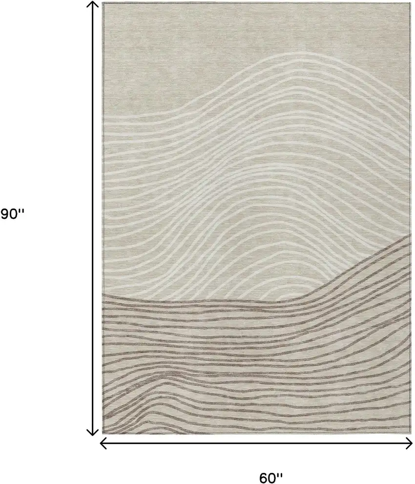 Beige Ivory And Brown Striped Washable Indoor Outdoor Area Rug Photo 3