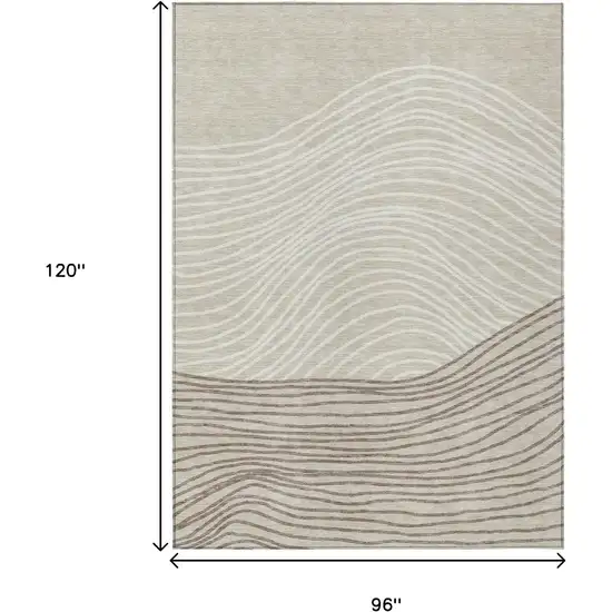 Beige Ivory And Brown Striped Washable Indoor Outdoor Area Rug Photo 3