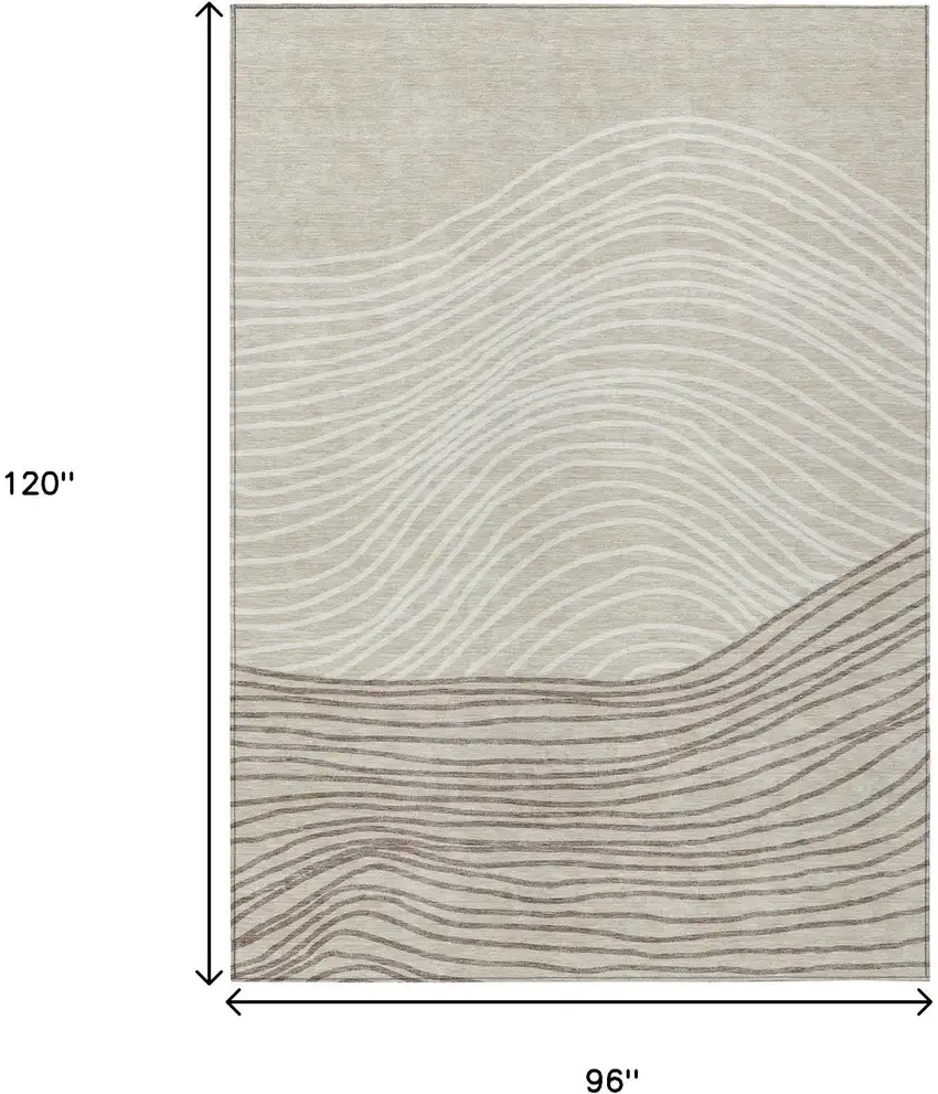 Beige Ivory And Brown Striped Washable Indoor Outdoor Area Rug Photo 3