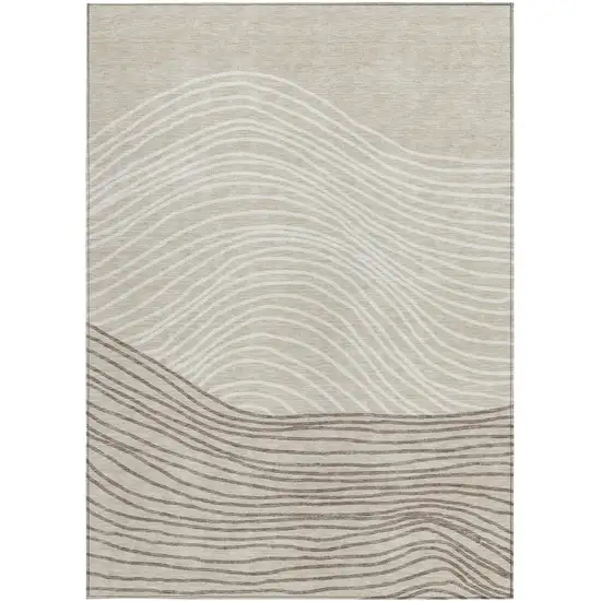 Beige Ivory And Brown Striped Washable Indoor Outdoor Area Rug Photo 4