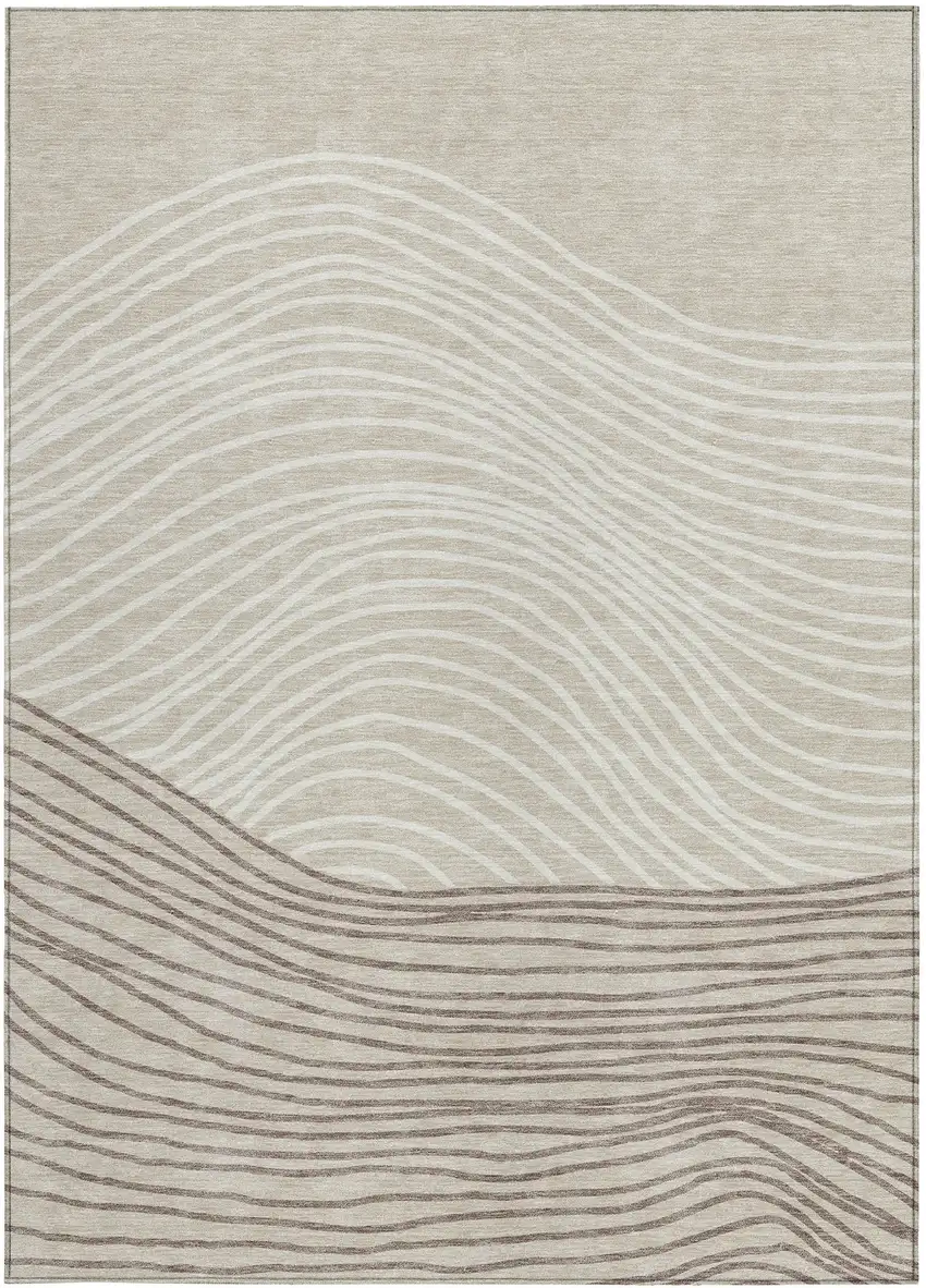 Beige Ivory And Brown Striped Washable Indoor Outdoor Area Rug Photo 4