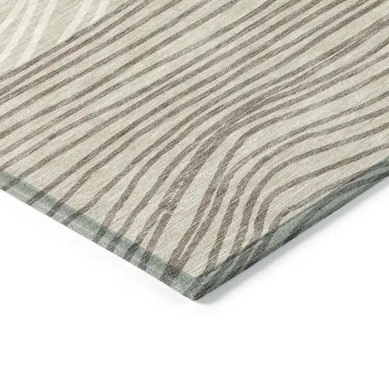 Beige Ivory And Brown Striped Washable Indoor Outdoor Area Rug Photo 5