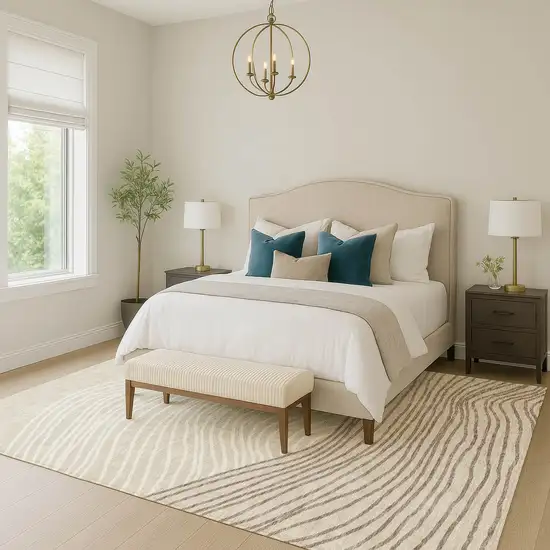 Beige Ivory And Brown Striped Washable Indoor Outdoor Area Rug Photo 8