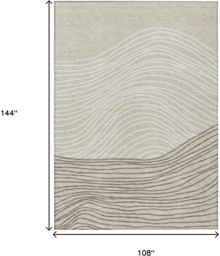 Beige Ivory And Brown Striped Washable Indoor Outdoor Area Rug Photo 3