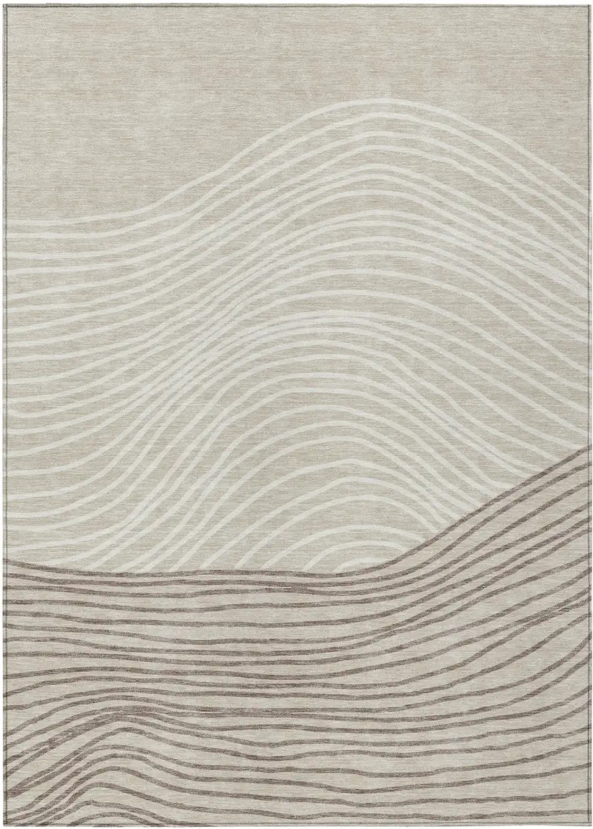 Beige Ivory And Brown Striped Washable Indoor Outdoor Area Rug Photo 2