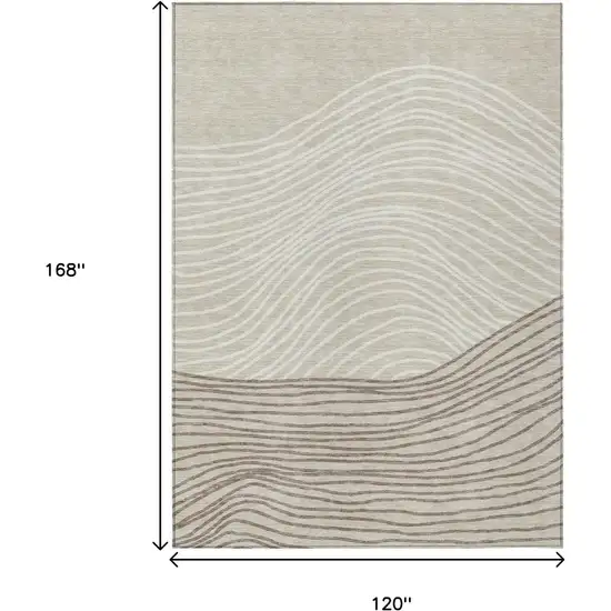 Beige Ivory And Brown Striped Washable Indoor Outdoor Area Rug Photo 3