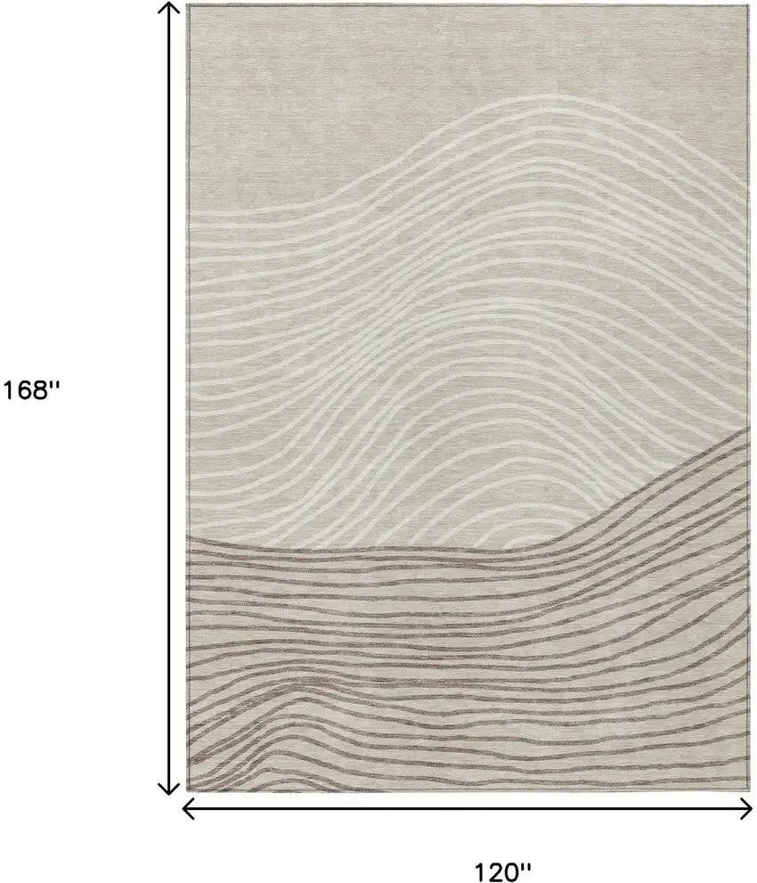 Beige Ivory And Brown Striped Washable Indoor Outdoor Area Rug Photo 3