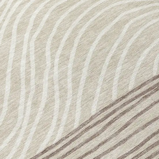 Beige Ivory And Brown Striped Washable Indoor Outdoor Area Rug Photo 7
